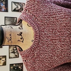 Burgundy-Wine-Maroon & White Heathered Cable Knit Sweater